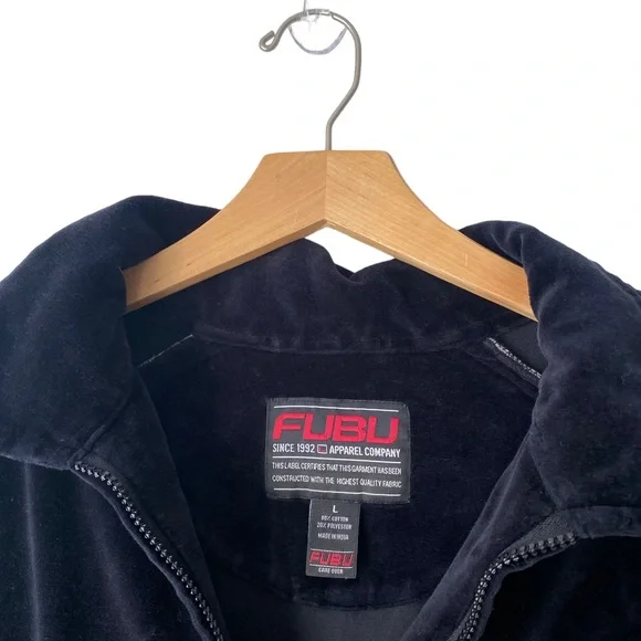 Vintage 90s 2000s FUBU Black Velour Zip Track Jacket Men's Large